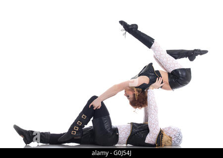 Flexible Go-Go Tänzerinnen in akrobatischen Pose Posen Stockfoto