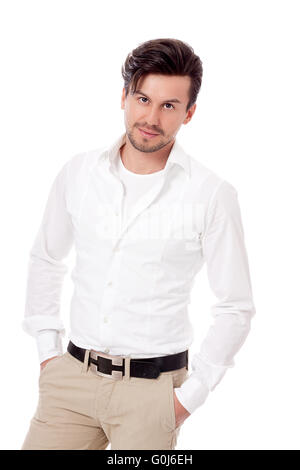 lächelnder Mann in lässigen Business-Outfit, isoliert Stockfoto