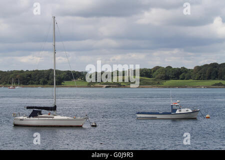 Blick über Strangford Lough, County Down, Nordirland, mit Audley Schloß im Hintergrund... Stockfoto