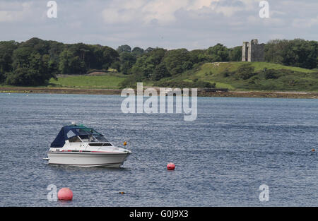 Blick über Strangford Lough, County Down, Nordirland, mit Audley Schloß im Hintergrund. Stockfoto