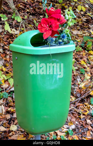 Blumen im Müll Stockfoto