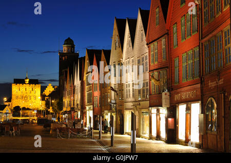 Holzhäuser, Tyskebryggen, Vagan, Altstadt, Bergen, Hordaland, Norwegen / Tyske Bryggen, dem deutschen Wharf Stockfoto