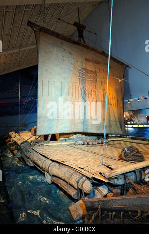 Original Kon-Tiki-Float, Floß Kon-Tiki Museum, Oslo, Norwegen / Thor Heyerdahl Museum, Kon-Tiki Stockfoto