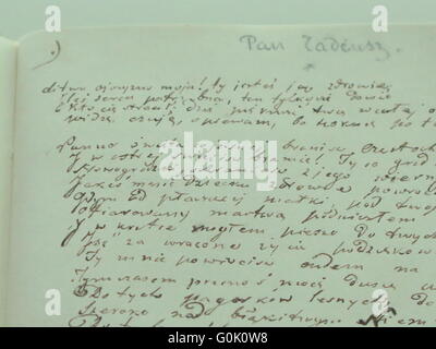 Wroclaw, Polen. 24. April 2016. Das handschriftliche Originalmanuskript des polnischen Nationalepos "Pan Tadeusz" (lit.) Herr Tadeusz) von Adam Mickiewicz in der Pan Tadeusz Museum in Breslau, Polen, 24. April 2016 gesehen. Die Ausstellung öffnet am 3. Mai 2016 an die Öffentlichkeit. Foto: EVA KRAFCZYK/Dpa/Alamy Live News Stockfoto