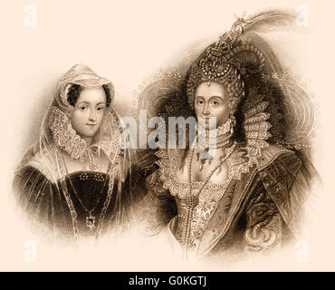 Maria Stuart, Königin von Scots und Elizabeth I, 1533-1603, Königin von England Stockfoto