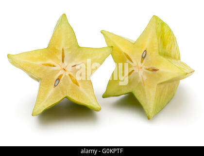 Frische Carambola, Isolated on White Background in voller Tiefe des Feldes mit Schneidepfad. Stockfoto