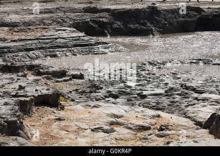 Luftblasen & schwefelhaltige Dämpfe steigen aus Schlamm-Pool / pools. Solfatara Vulkan, Pozzuoli nr Neapel Italien; Campi Flegrei Vulkangebiet Stockfoto