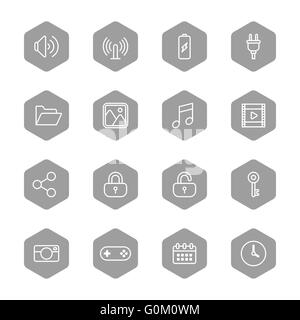 [JPEG] Linie Web Iconset auf graues Sechseck für UI, Infografik, Web und mobile apps Stockfoto