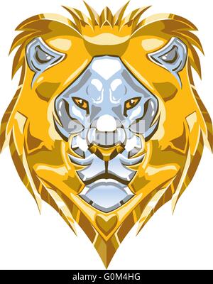 Cartoon-Clip Art Vektorgrafik eine polierte glänzende metallic Gold und Silber oder Chrom Löwen Kopf Ornament. Stock Vektor