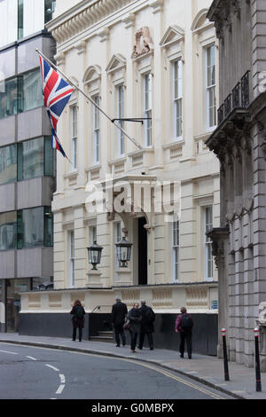 Stadt von London Club, Old Broad Street, London, Vereinigtes Königreich, die Union Flagge, Union Jack, Stockfoto