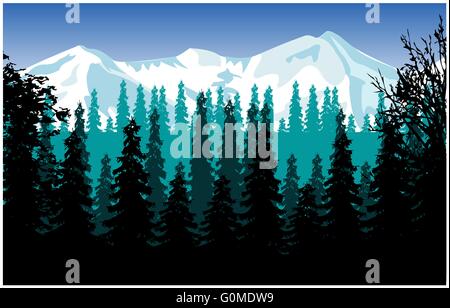 Panorama-Holz und Berge Stock Vektor