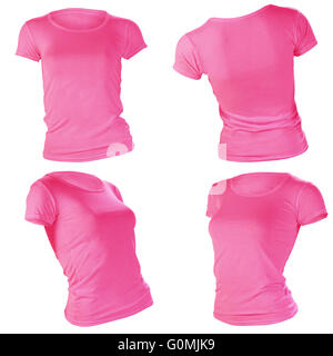 Frauen rosa T-shirt leer, Front- und Back-Design-Vorlage Stockfoto