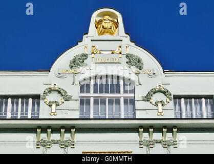 Prag, Tschechische Republik. Jugendstil-Fassade U Dorfleru Gebäudes Nr. 7 Na Prikope (Straße) Stockfoto