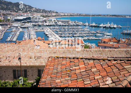 Hafen von Cannes, Frankreich gesehen von der alten Stadt von Le Suquet Stockfoto