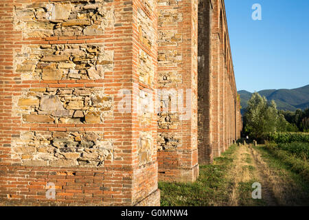 Abschnitt von Nottolini Aquädukt in der Toskana in der Nähe von Lucca, Italien.  Warmen Abendlicht.  Klassische toskanische Texturen und Töne. Stockfoto