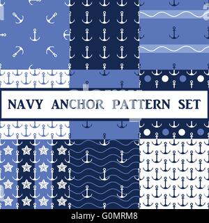 Vektor-Anker-nahtlose Muster-set Stock Vektor