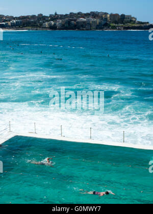 Zwei Männer Schwimmen im Schwimmbad der Bondi Icebergs Club am Bondi Beach, Sydney. Stockfoto