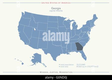 Vereinigte Staaten von Amerika isoliert Karte und Georgien Staatsgebiet. politische Karte der USA Vektor. geografischen Banner-design Stock Vektor