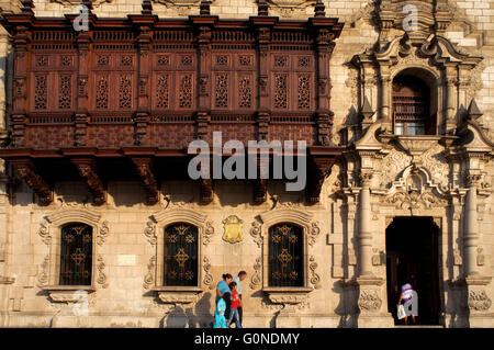 Erzbischöflichen Palast von Lima am Plaza de Armas Platz, Plaza Mayor, Peru, Südamerika Stockfoto