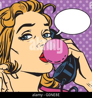 Bubble Gum Mädchen Telefonistin Stock Vektor