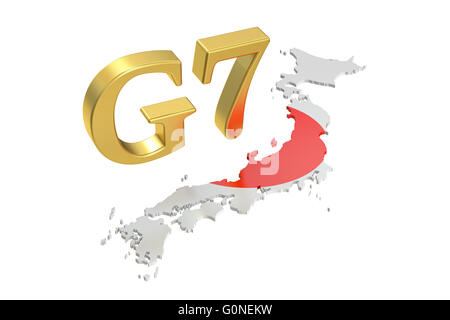 G7 in Japan, Konzept, 3D-Rendering isolierten auf weißen Hintergrund Stockfoto