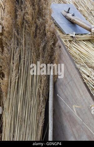 Thatching Ausrüstung für Dächer Stockfoto