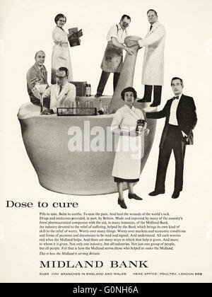 Original alte Vintage 1960er Jahre Magazin Anzeige datiert 1962. Werbung Werbung Midland Bank Stockfoto