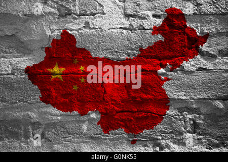 Flagge der Volksrepublik China auf eine Wand Textur lackiert Stockfoto