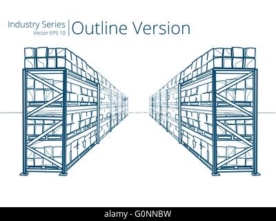 Vektor-Illustration der Lager Regale, Outline-Serie. Stock Vektor