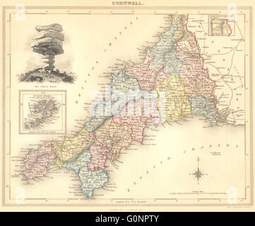 CORNWALL Karte: inc. die Scilly-Inseln. Einschub: Käse Wringen (Bodmin Moor), 1831 Stockfoto