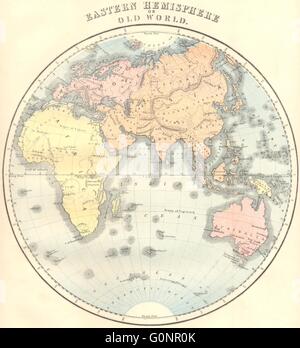 Welt: Ost Hemisphäre, 1870 Antike Landkarte Stockfoto