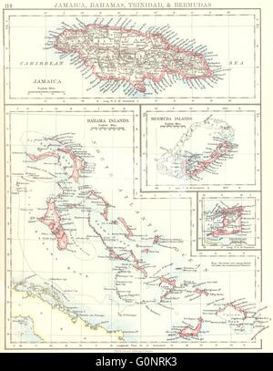 CARIBBEAN/ATLANTISCHEN INSELN. Jamaika Bermuda Bahamas Trinidad. JOHNSTON, 1899-Karte Stockfoto