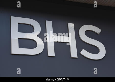 BHS-Shop Zeichen, Oxford Street, London UK Stockfoto