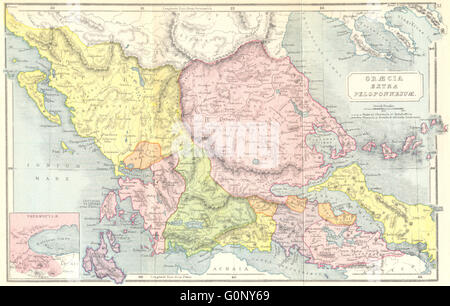 Griechenland: Grecia zusätzliche Peloponnesum; Bei den Thermopylen, 1908 Antike Landkarte Stockfoto