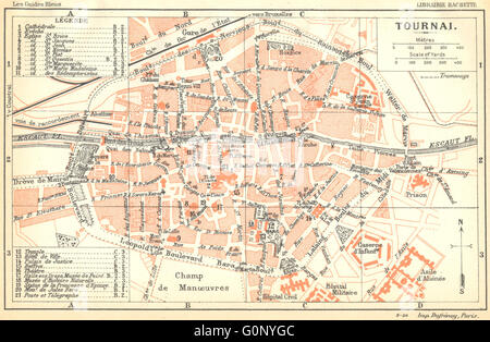 Belgien: Tournai. Stadt Stadt Ville planen Carte Karte, 1924 Stockfoto