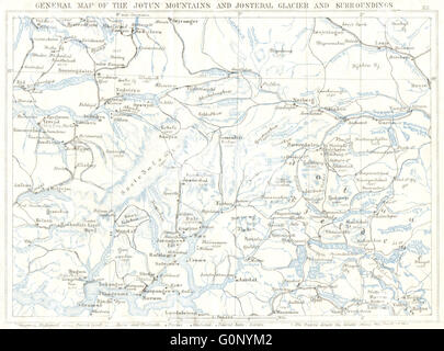 Jotunheimen Gebirge & Jostedal Gletscher Jostedalsbreen, Antike Landkarte 1896 Stockfoto