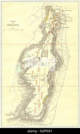 Indien: Fort von Gwalior. Plan. Madhya Pradesh., 1924-Vintage-Karte Stockfoto