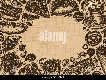 Vector Vintage Fastfood. Template Design-Menü Restaurant, café Stock Vektor