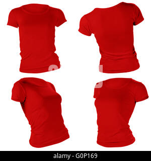 Frauen rote T-shirt leer, Front- und Back-Design-Vorlage Stockfoto