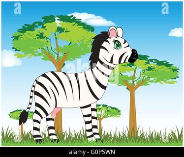 Die Karikatur von Zebra auf die Natur in Savannah. Vektor-illustration Stock Vektor
