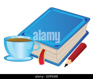 Tasse mit Kaffee und Buch auf weißen Hintergrund isoliert Stock Vektor