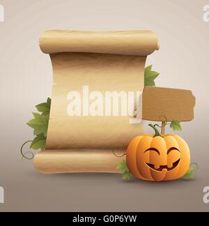 Kürbis und listete Altpapier. Vektor-Illustration. Stock Vektor