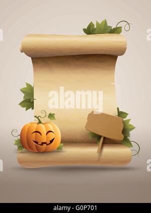 Kürbis und listete Altpapier. Vektor-Illustration. Stock Vektor