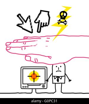große Hand mit Cartoon-Figur - Schutz und Internet-Kriminalität Stock Vektor