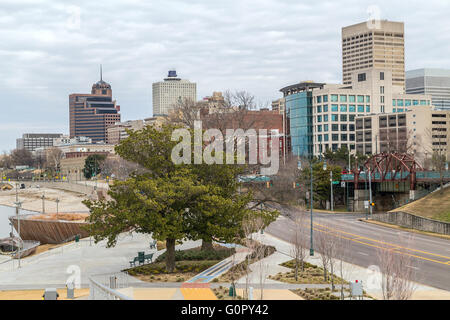 Panorama der Innenstadt von Memphis, Tennessee von der Beale Street Landung Stockfoto