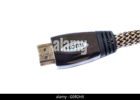 Nahaufnahme der HDMI-Anschluss in weißen Hintergrund isoliert Stockfoto