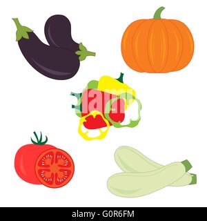 Reihe von verschiedenen Gemüsesorten auf weißem Hintergrund Stock Vektor