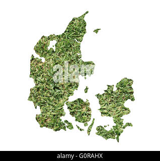 Karte von Dänemark gefüllt mit grünen Rasen, Umwelt und Ökologie-Konzept. Stockfoto