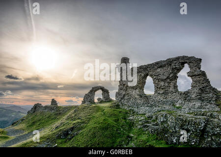 DINAS Bran, Llangollen in Sonnenuntergang Sonne Stockfoto