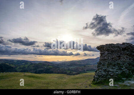 DINAS Bran, Llangollen in Sonnenuntergang Sonne Stockfoto